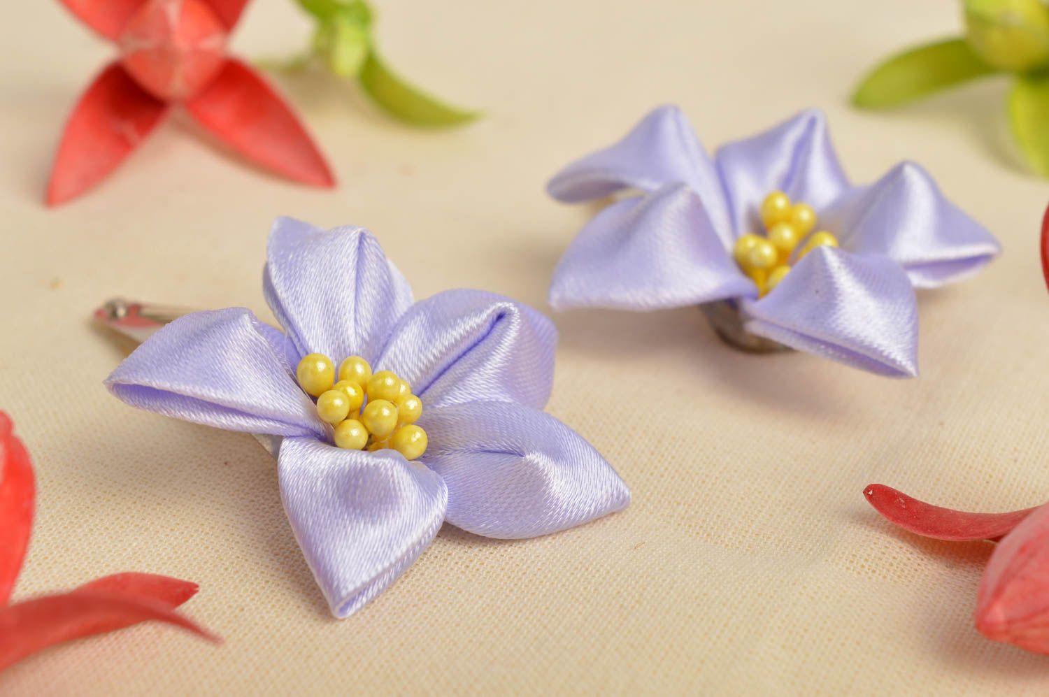 Unusual handmade hair clip kanzashi flower 2 pieces fashion trends for kids photo 1