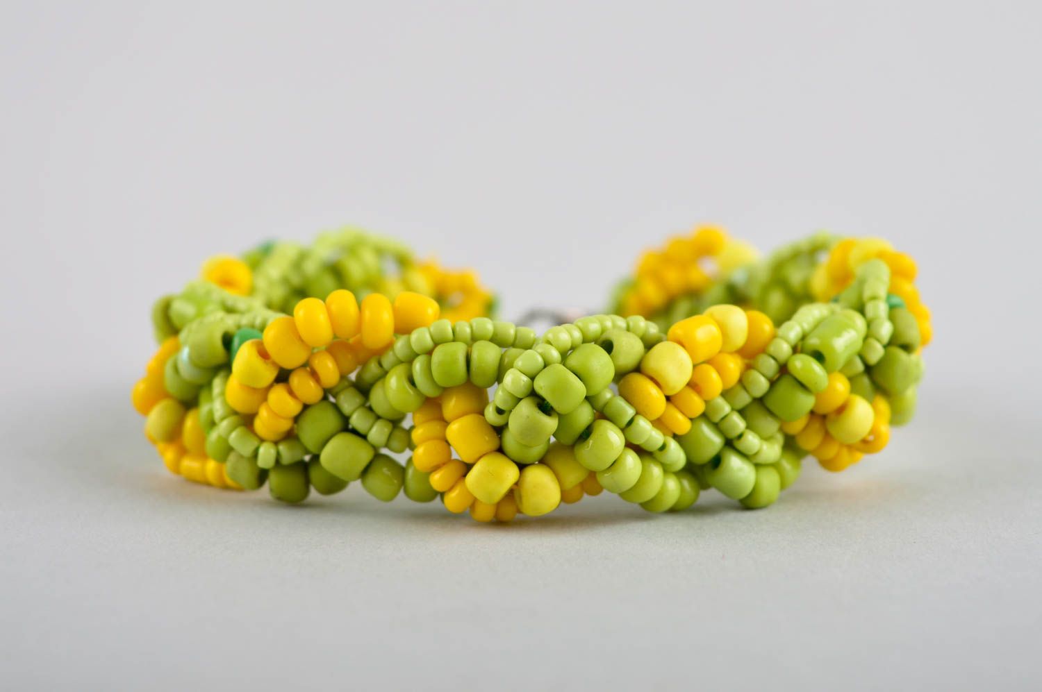 Yellow and light green beads pigtail shape bracelet for women photo 3