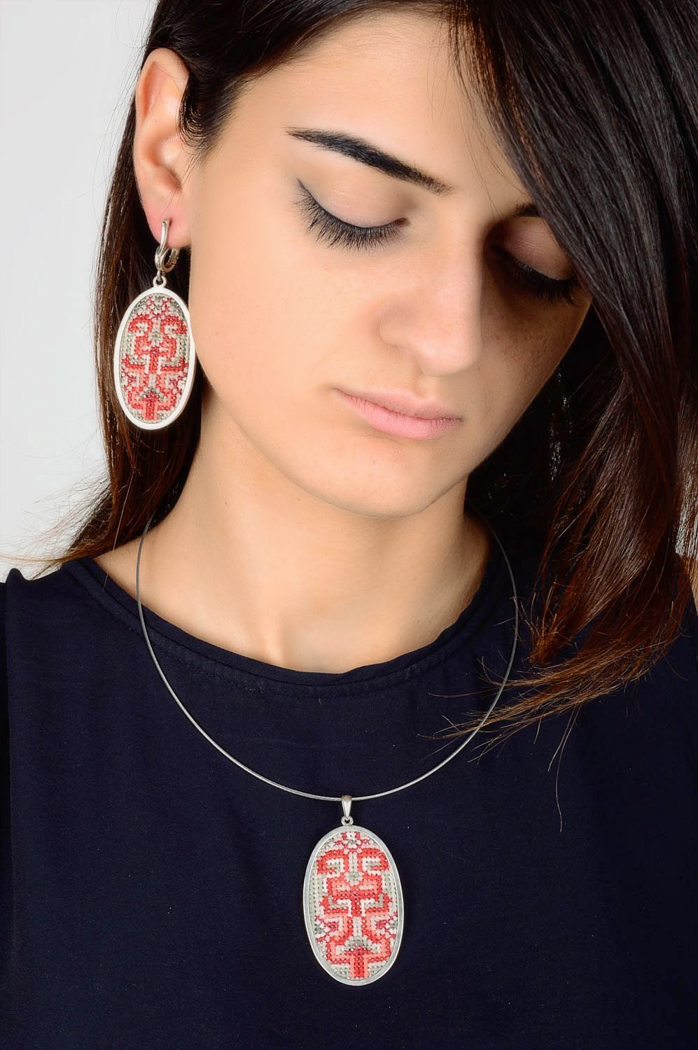 Handmade earrings gift for women earrings in silver frame unusual jewelry photo 2