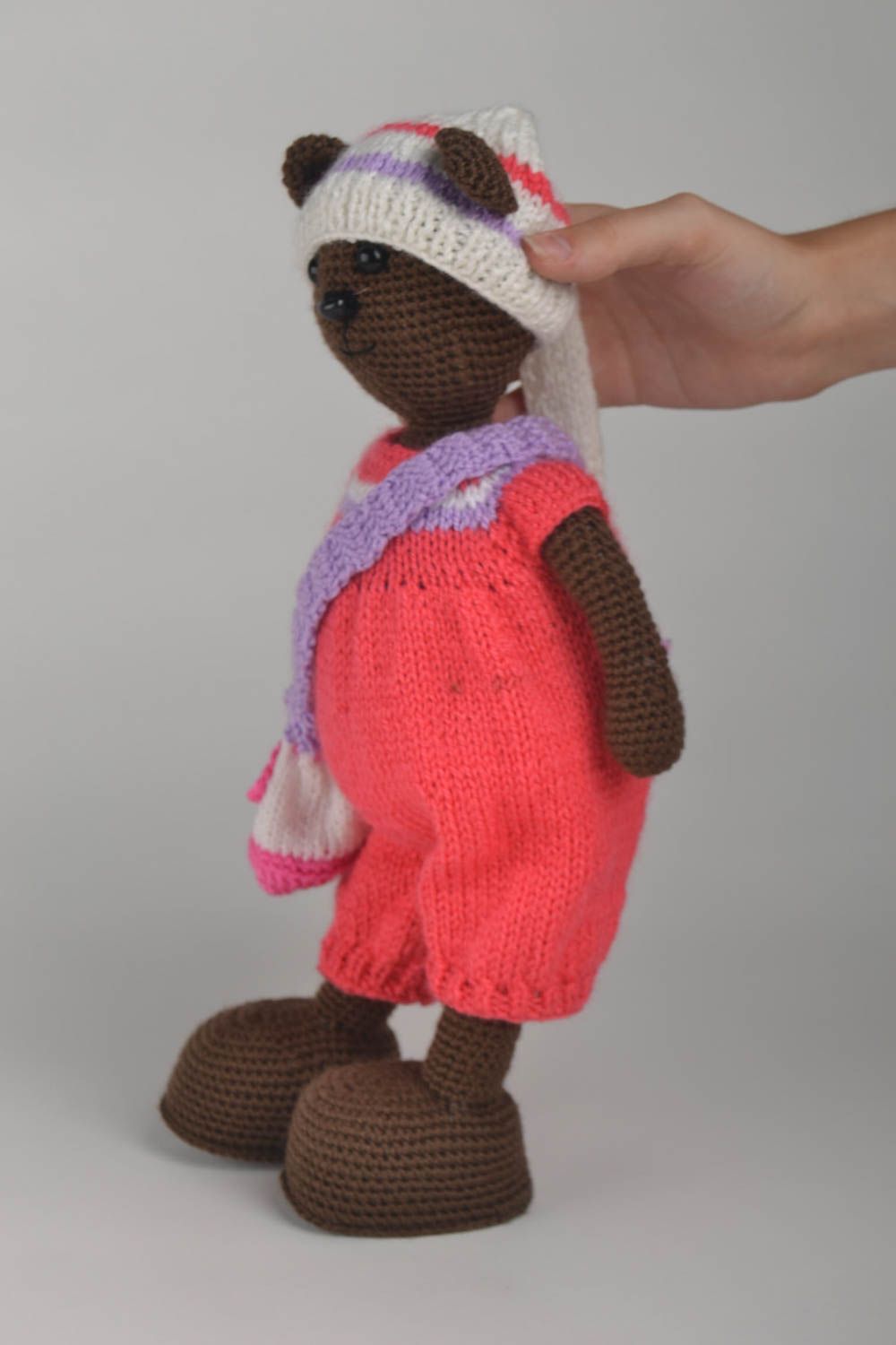 Peluche ours brun fait main Jouet tricot original mignon Cadeau enfant photo 5