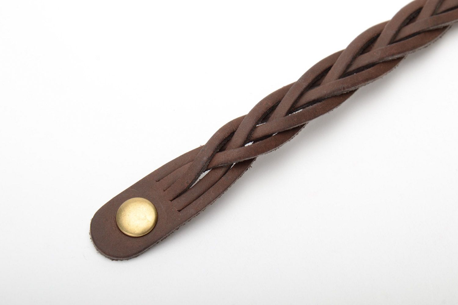 Braunes enges geflochtenes Armband aus Echtleder mit Knöpfen handgefertigt foto 5