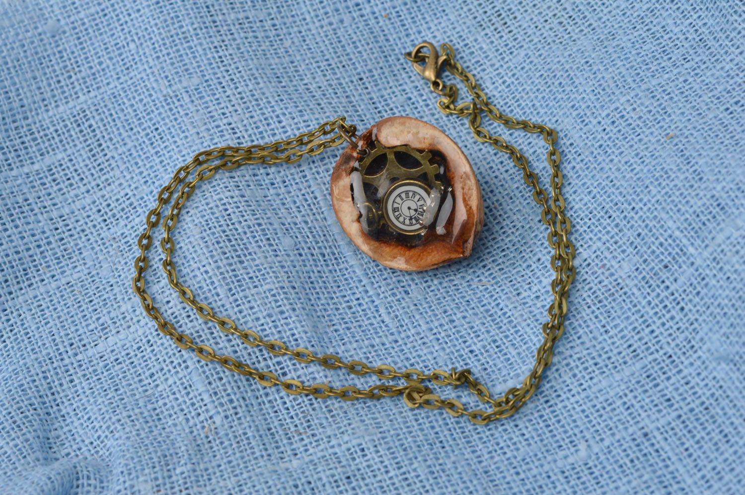 Unusual beautiful handmade designer pendant coated with epoxy on long chain photo 1