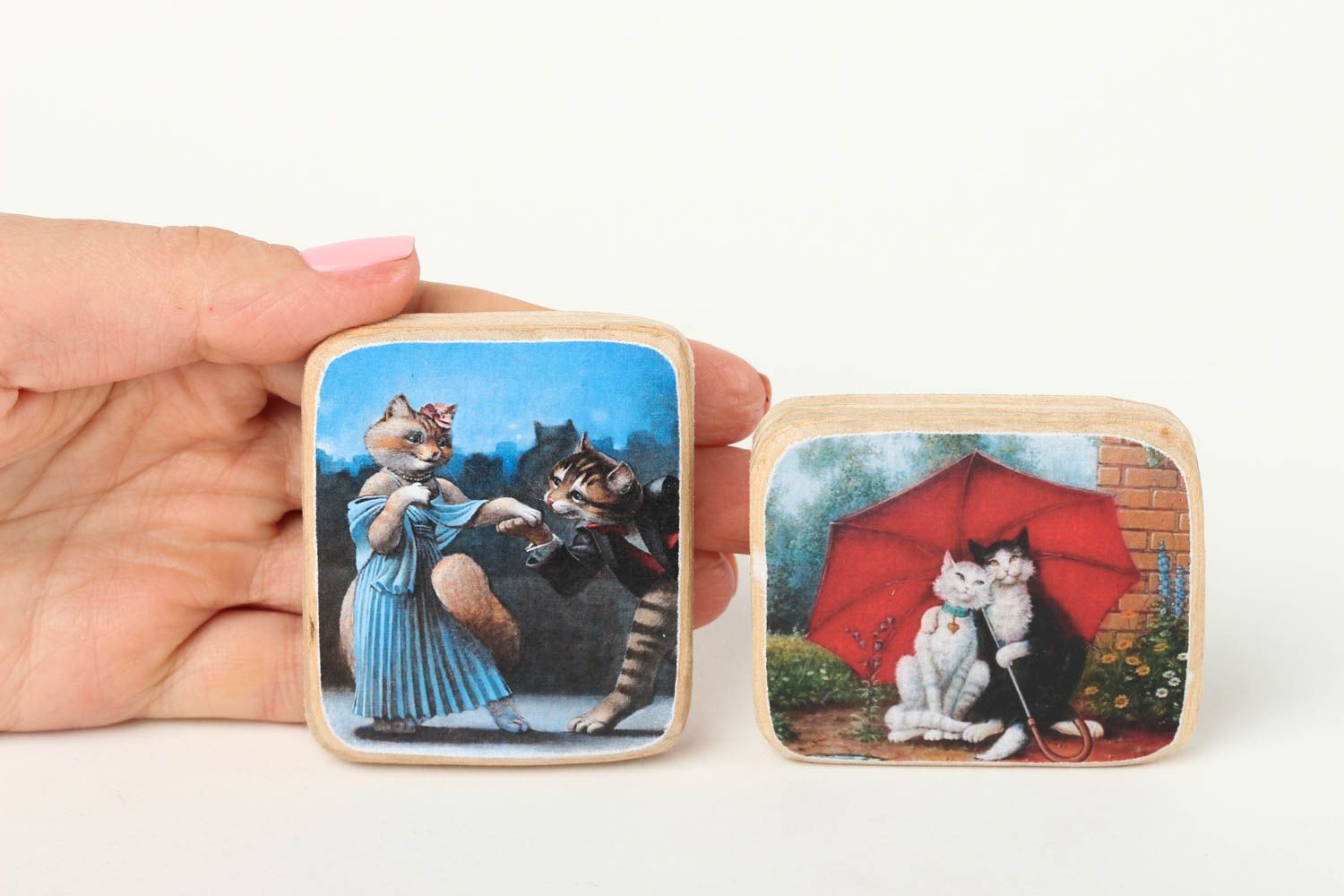 Handmade home decor 2 fridge magnets for decorative use only wooden gifts photo 5
