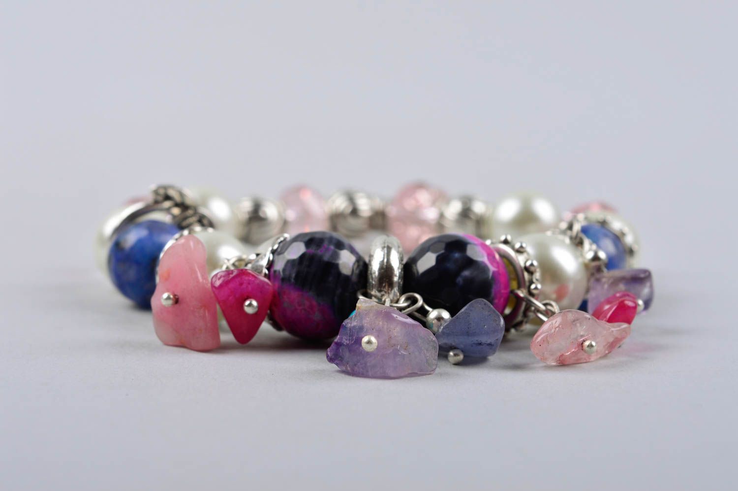 Bracelet cristaux agate perles Bijou fait main original Cadeau pour femme photo 4