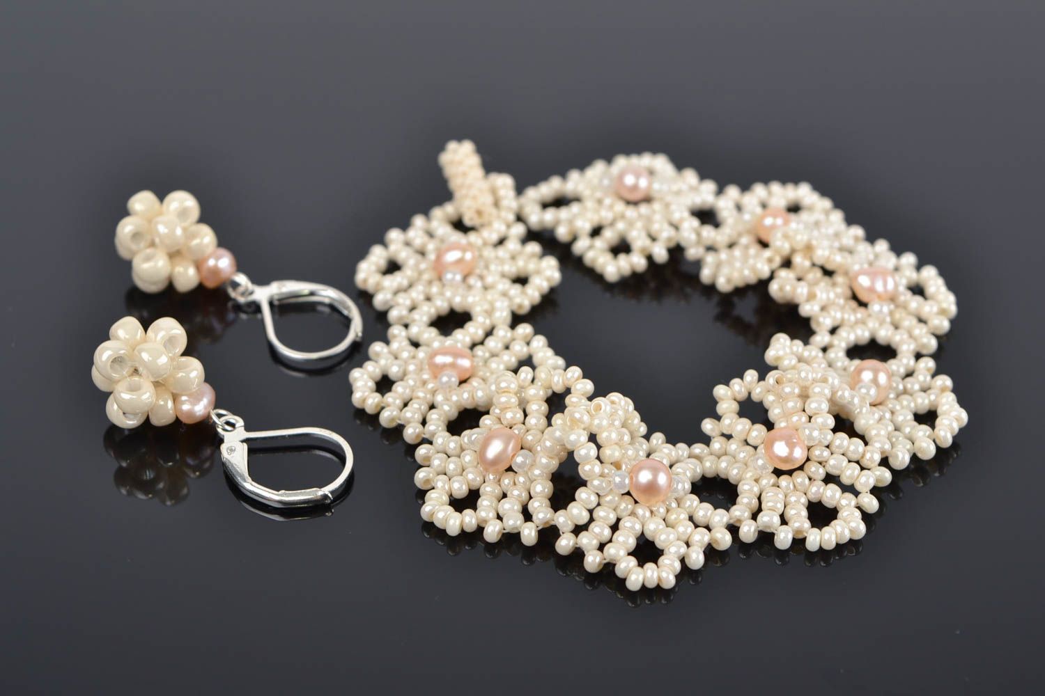 Stylish bijouterie set handmade bracelet and earrings jewelry designer present photo 1