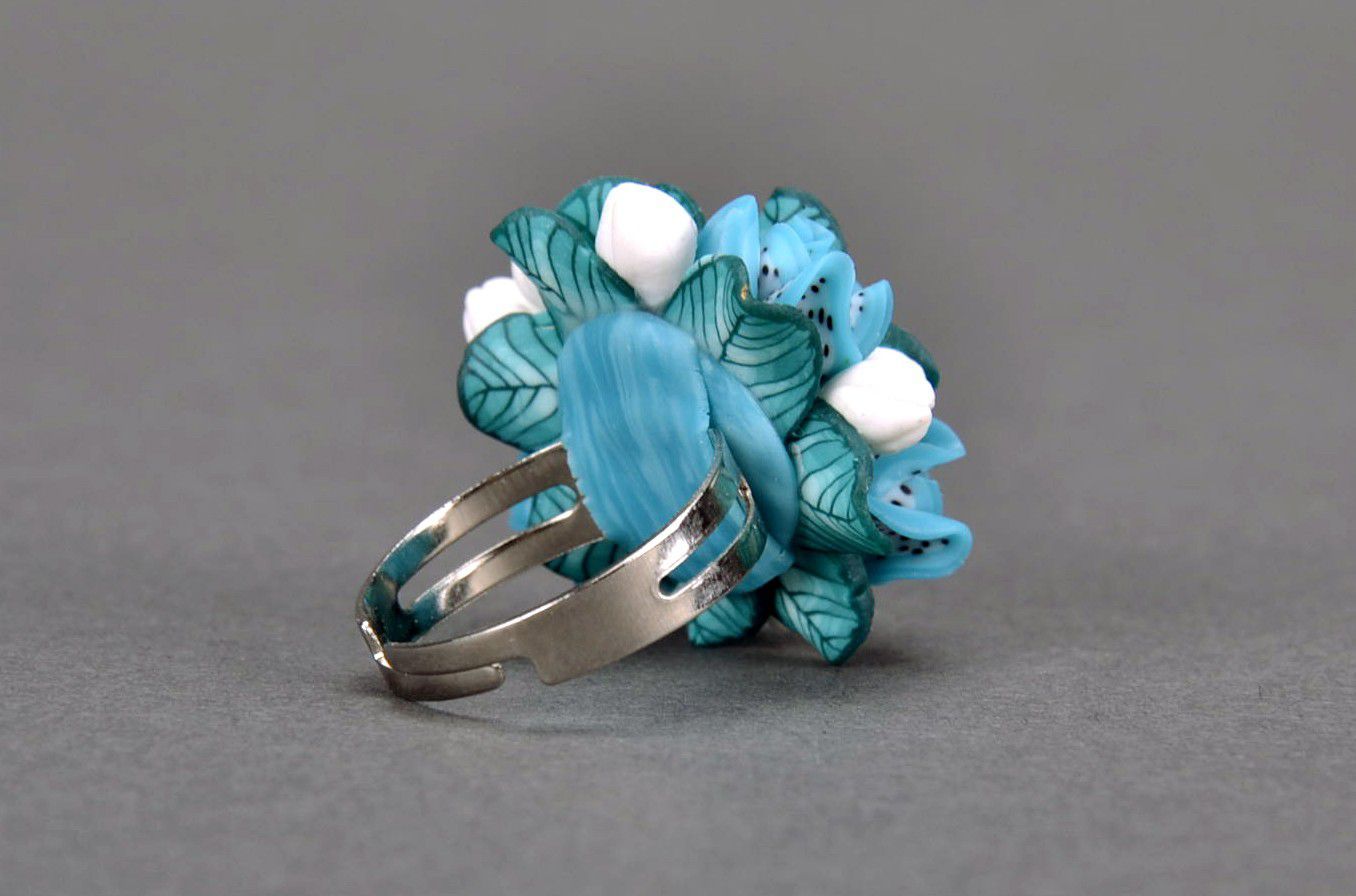 Handgemachter Ring aus Polymerton Blumen foto 3