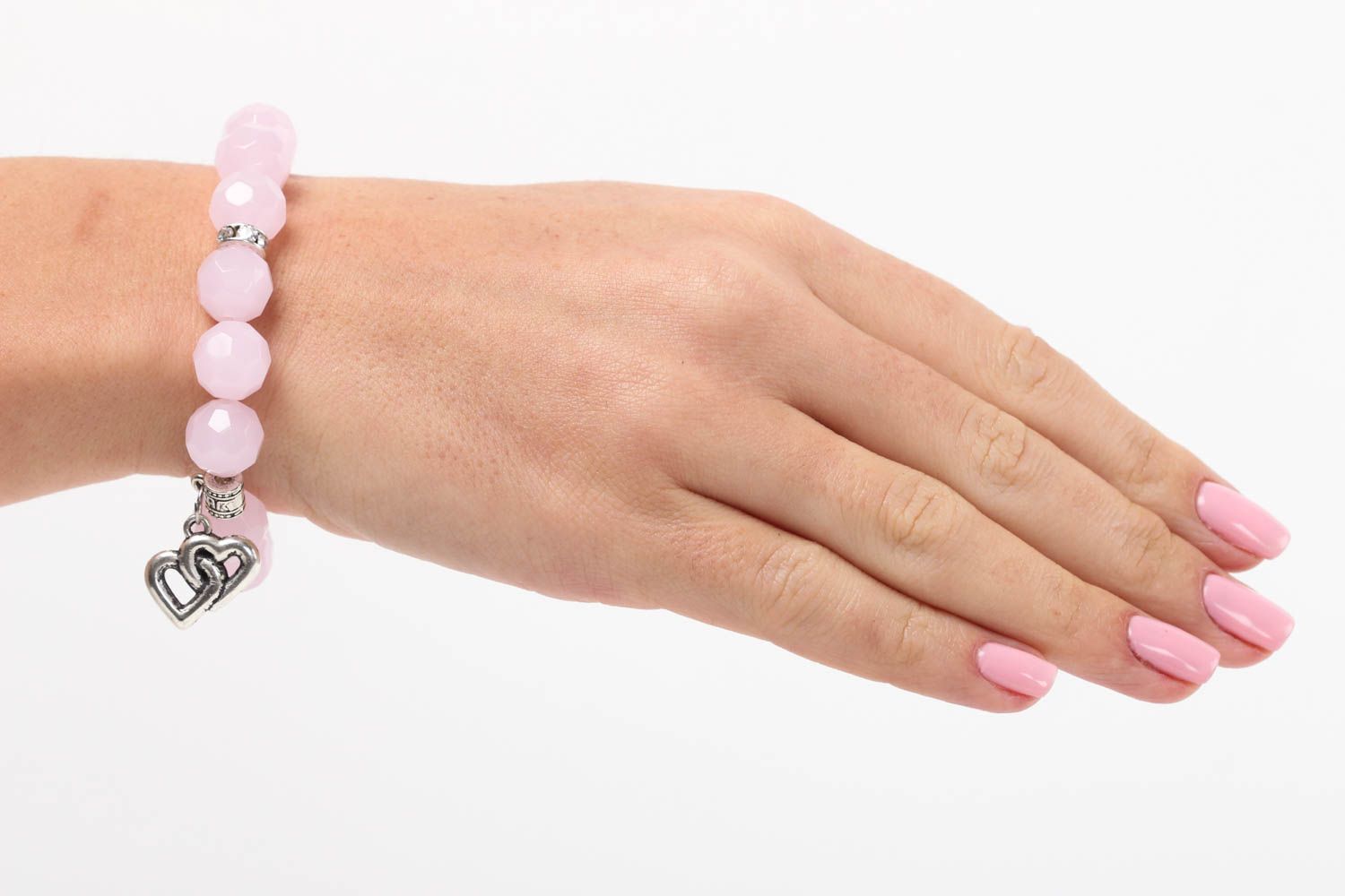Bracelet pierres naturelles Bijou fait main en quartz rose Accessoire femme photo 5