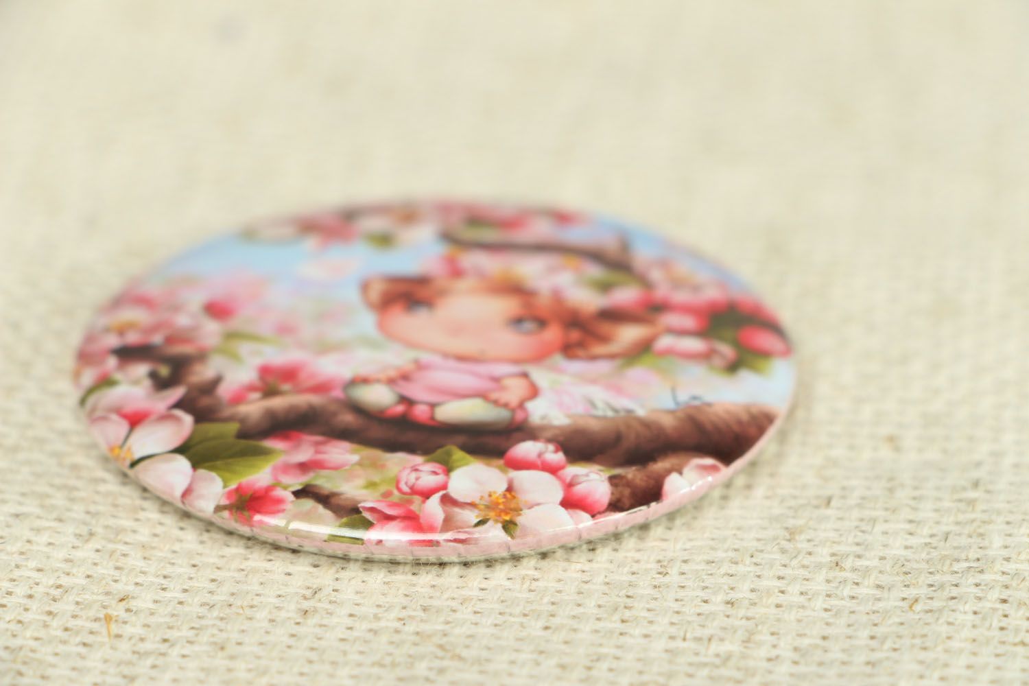 Miroir de poche fait main accessoire original pour fille Fleurs de cerisier photo 2