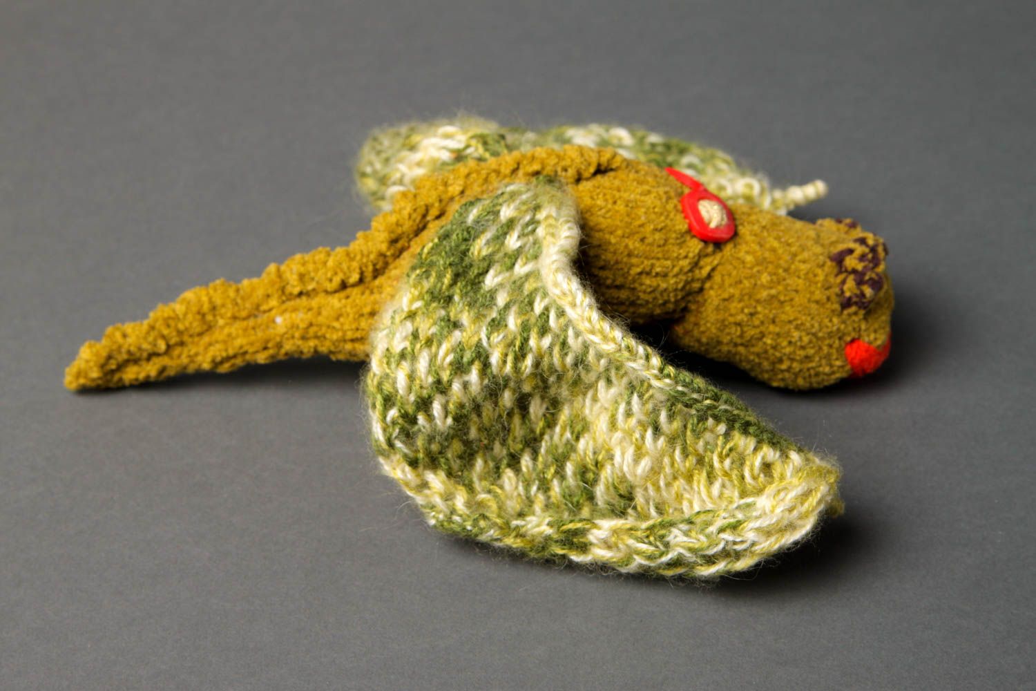 Peluche dragon vert Jouet fait main tricoté en laine Cadeau pour enfant photo 2