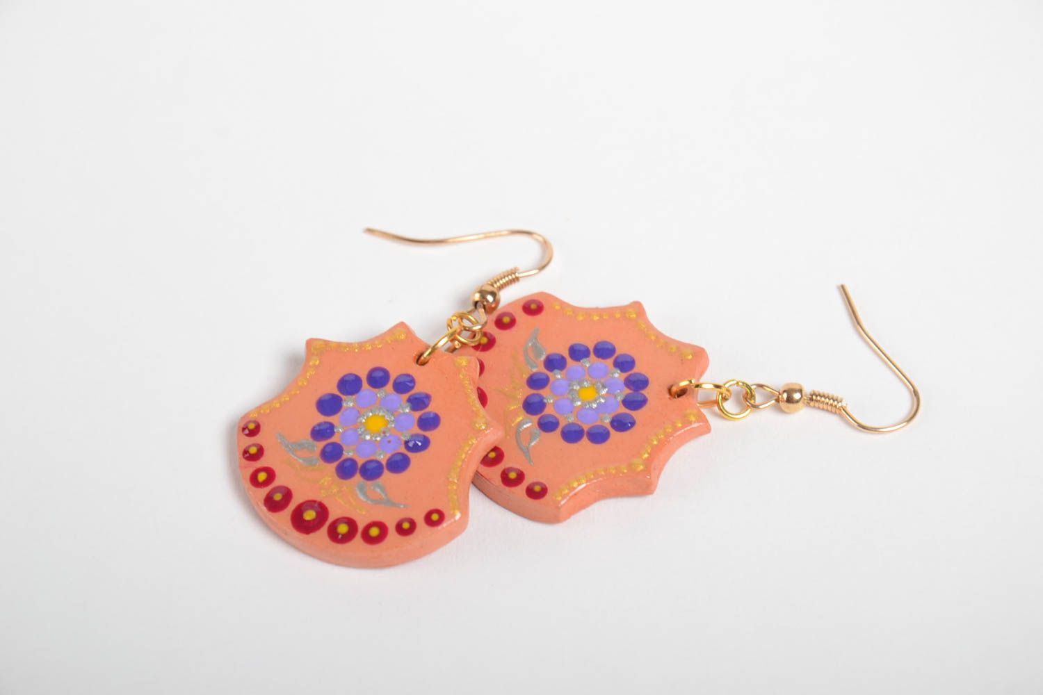 Boucles d'oreilles pendantes en céramique peintes de couleurs faites main photo 4