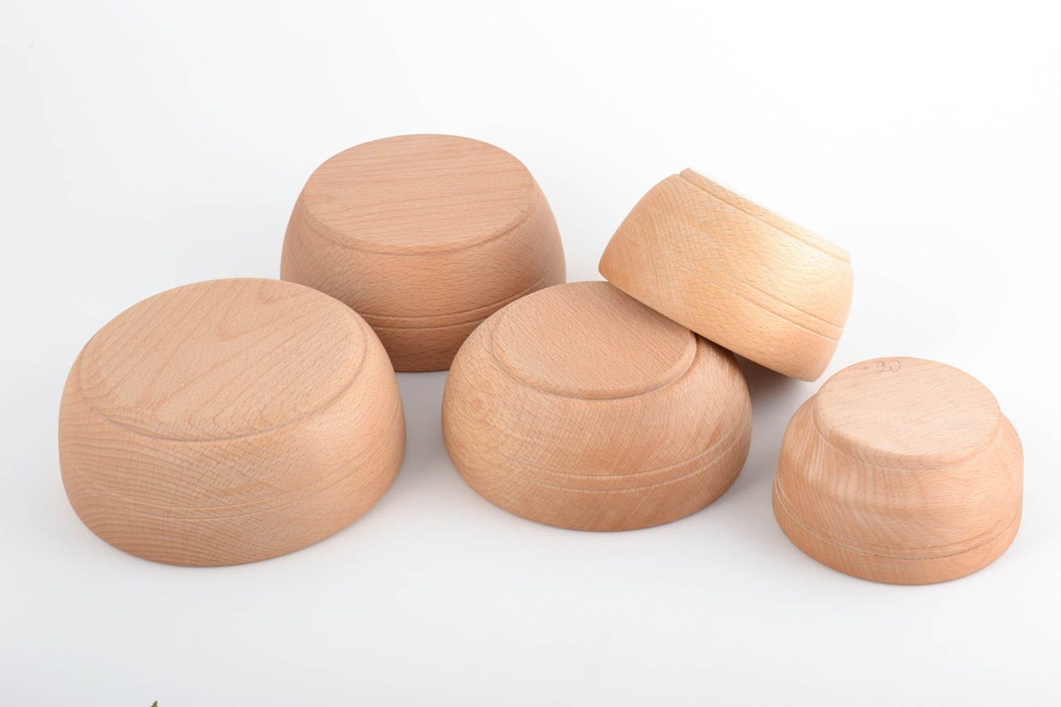 Set of handmade eco wooden bowls 5 pieces of different sizes for kitchen  photo 2