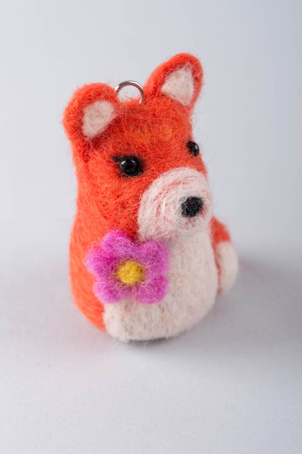 Handmade petite fox figurine designer wool felted toy present key chain pendant photo 4