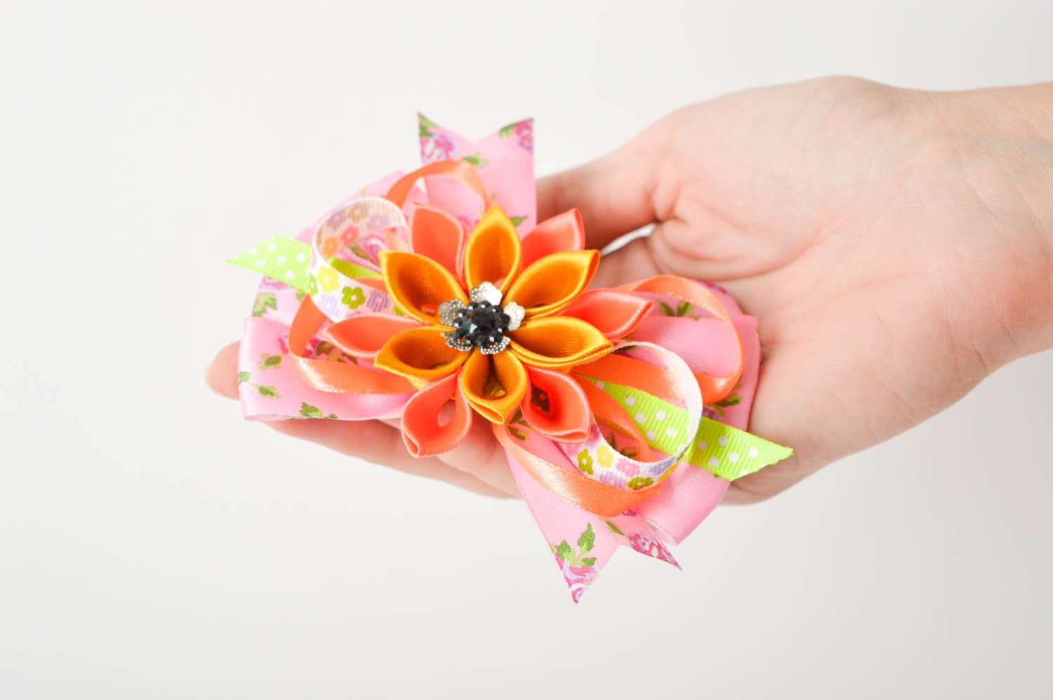 Handmade satin scrunchies satin flower scrunchies for children baby gift photo 5