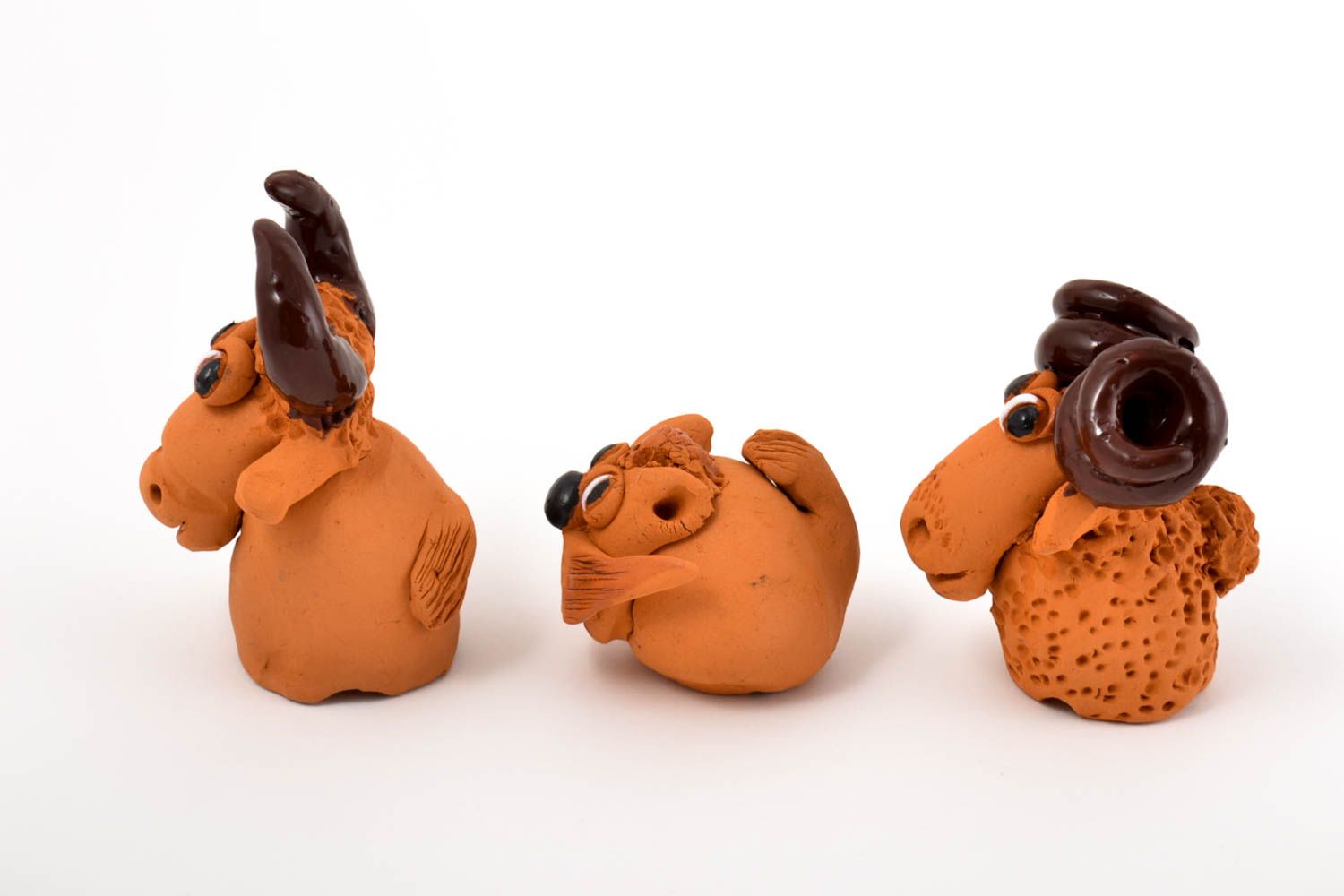 Handmade 3 animal statuettes designer ceramic figurines decorative use only photo 4