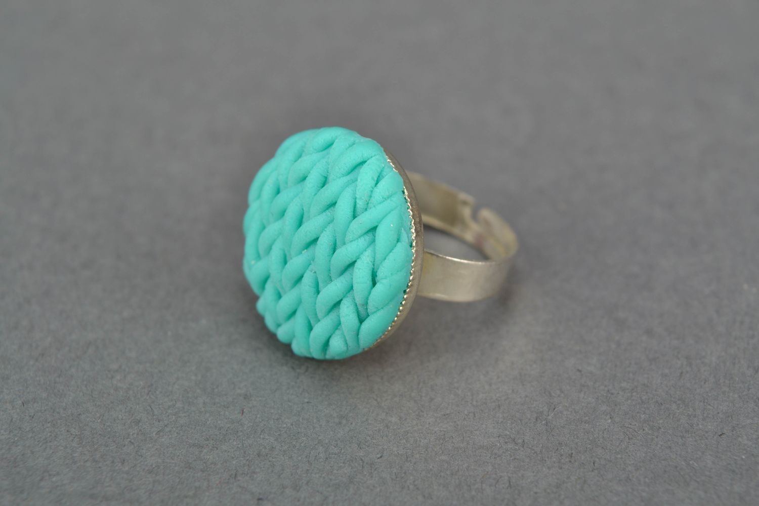 Polymer clay ring with knitting texture photo 3