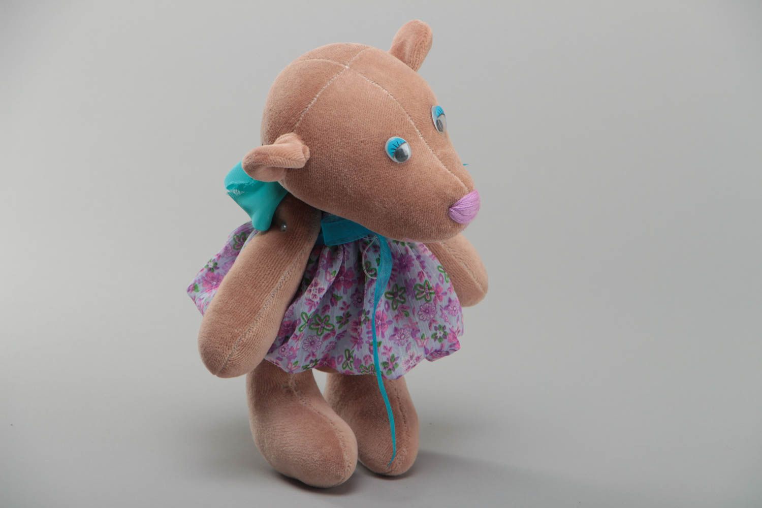 Handmade decorative toy small teddy bear in dress beautiful interior element photo 2