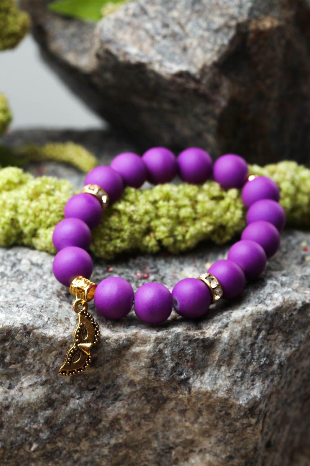 Bracelet céramique Bijou fait main violet de créateur Accessoire femme photo 2