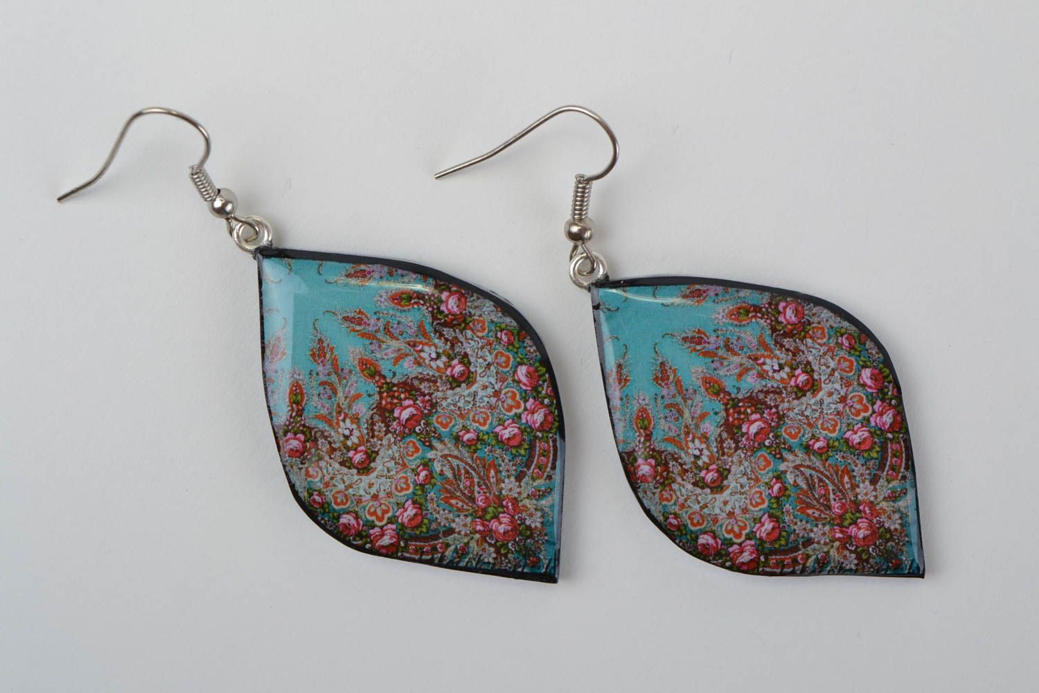 Beautiful handmade designer plastic earrings with decoupage Leaves photo 3