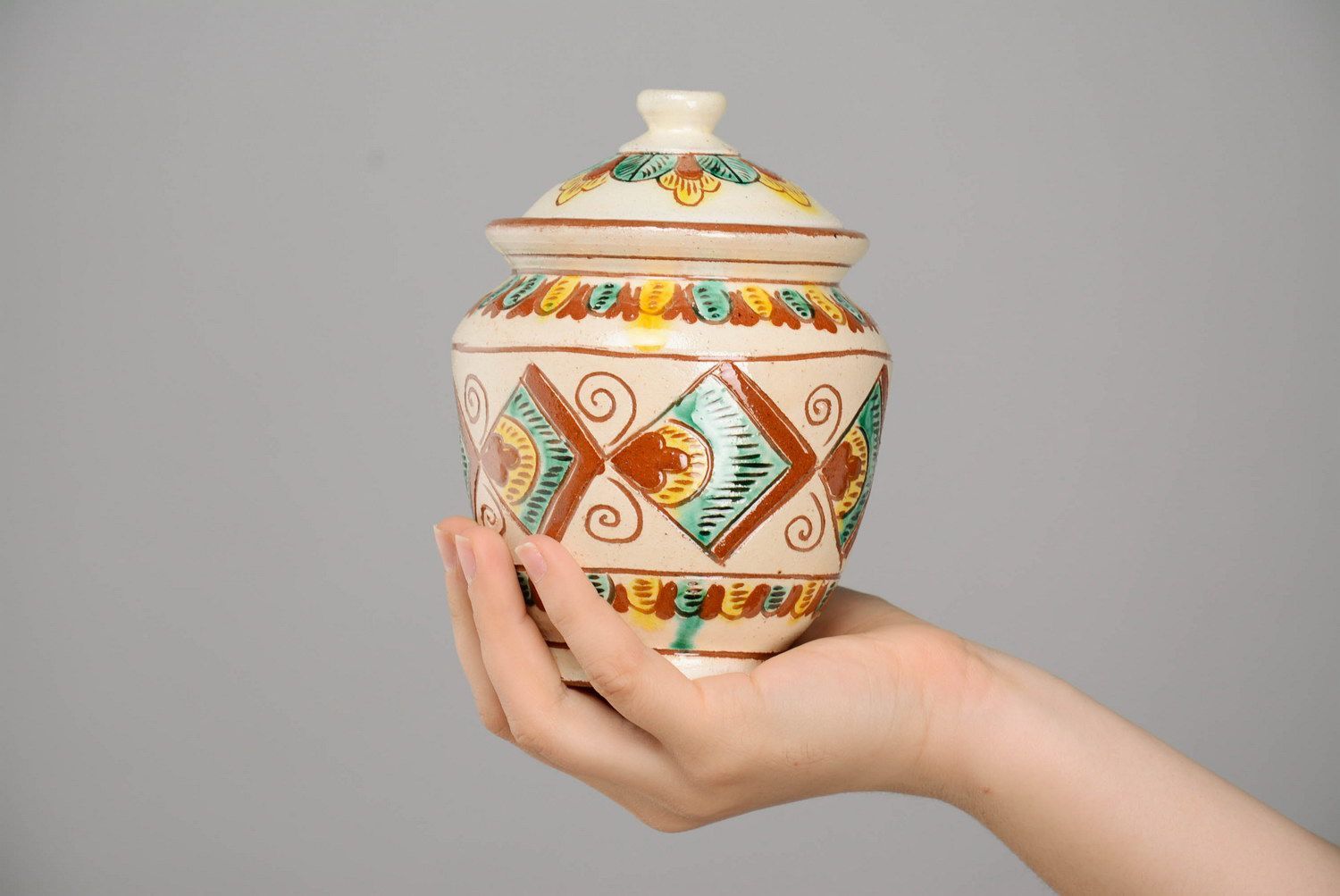 Pot cuisine fait main Vaisselle céramique avec ornements Déco cuisine ethnique photo 5