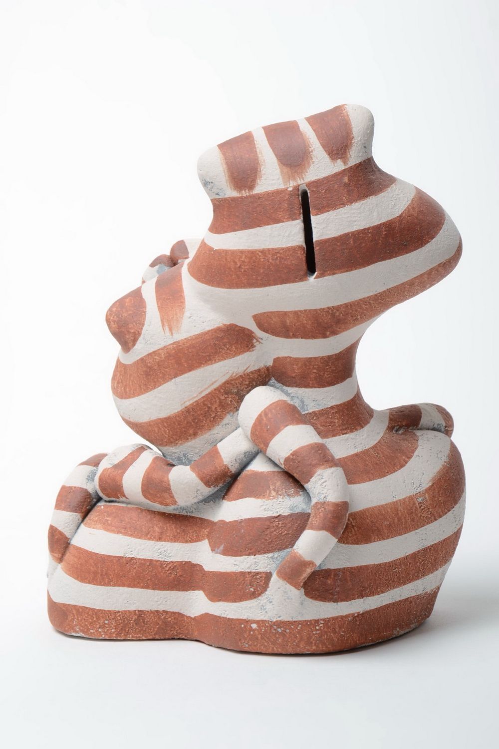 Tirelire céramique chat faite main peinte de colorants en demi-porcelaine photo 3