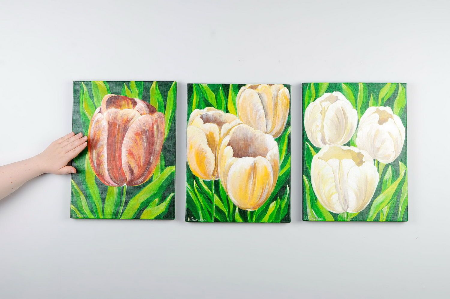 Triptych made with acrylic paints Tulips photo 5