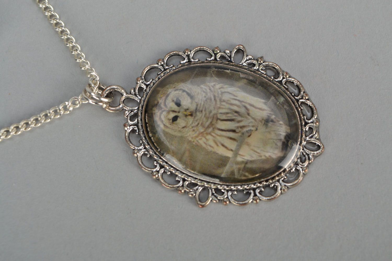Homemade vintage pendant with an owl photo 3