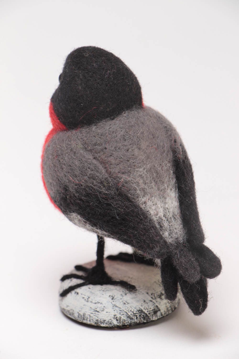 Handmade needle felted natural woolen figurine of bullfinch for table decor photo 4