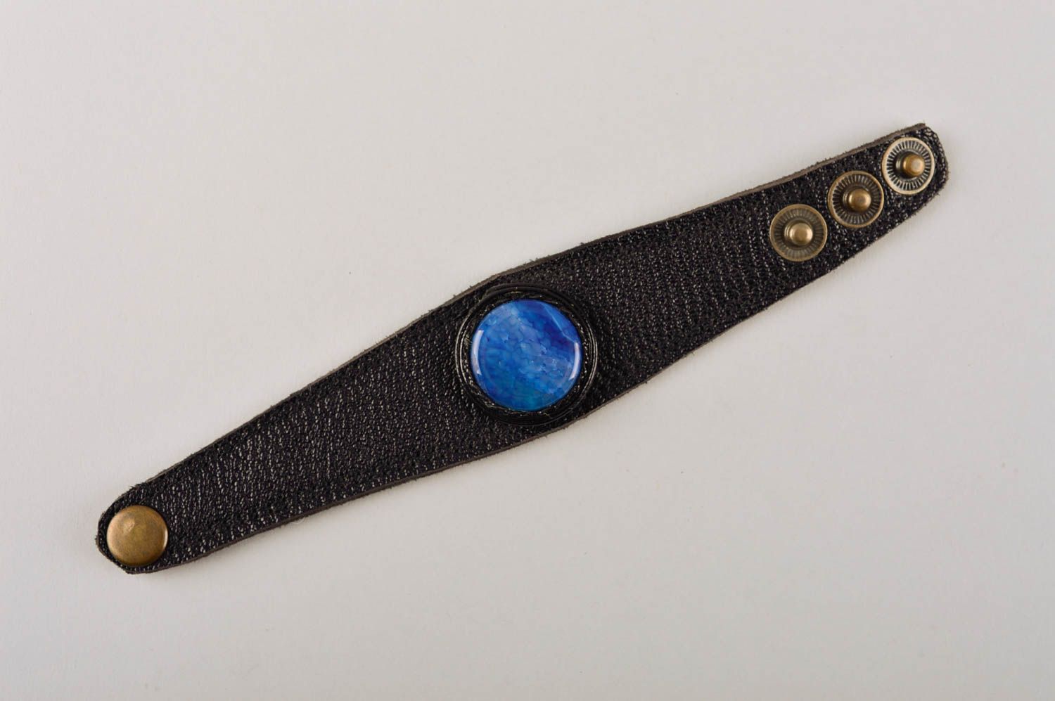 Браслет из кожи браслет ручной работы модный браслет с круглым синим камнем фото 5