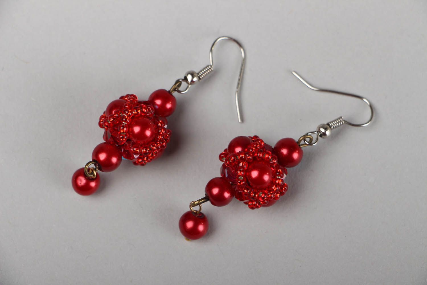 Red beaded earrings  photo 1