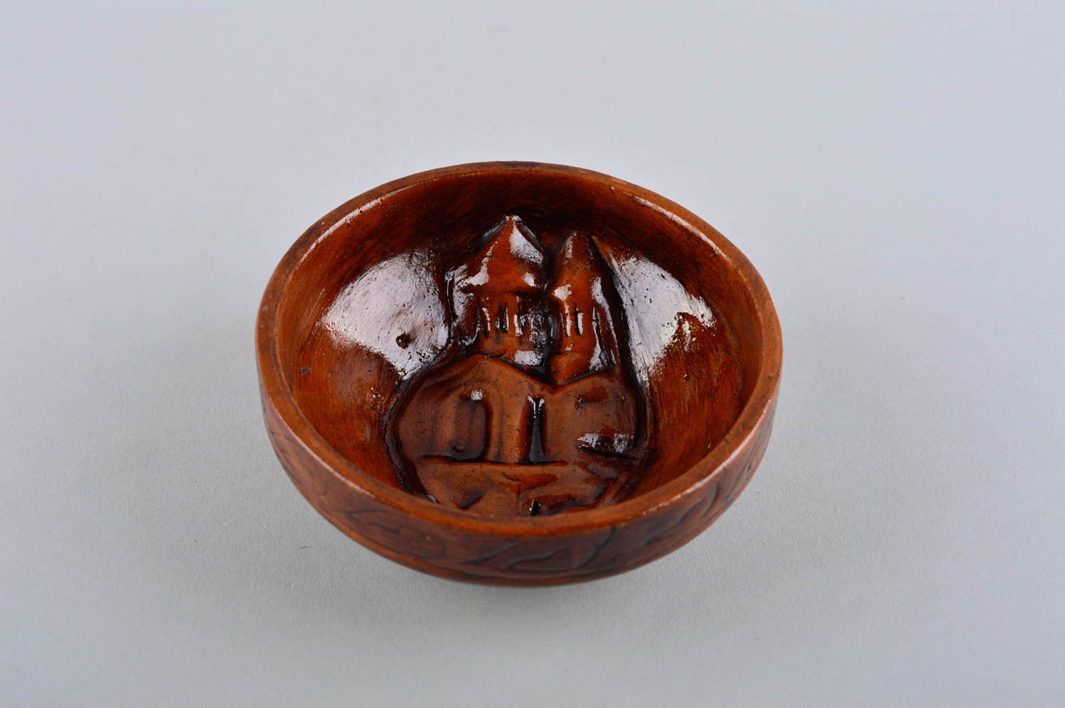 Handgemachte Keramik Tee Schale Geschirr aus Ton Geschenk Idee klein braun foto 2