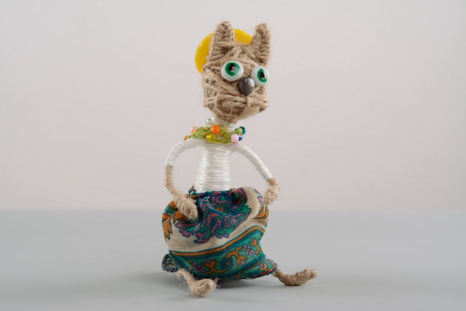Figurine chat en ficelle faite main photo 2
