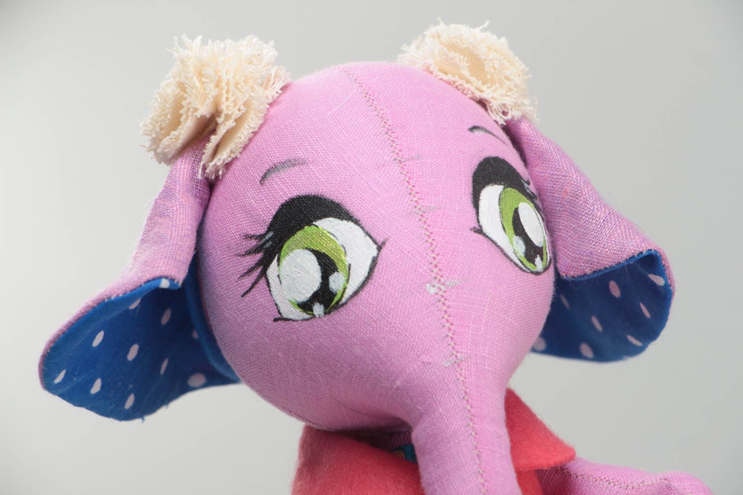Тканевая игрушка в виде слонихи в платьице розовая красивая смешная хэнд мейд фото 3