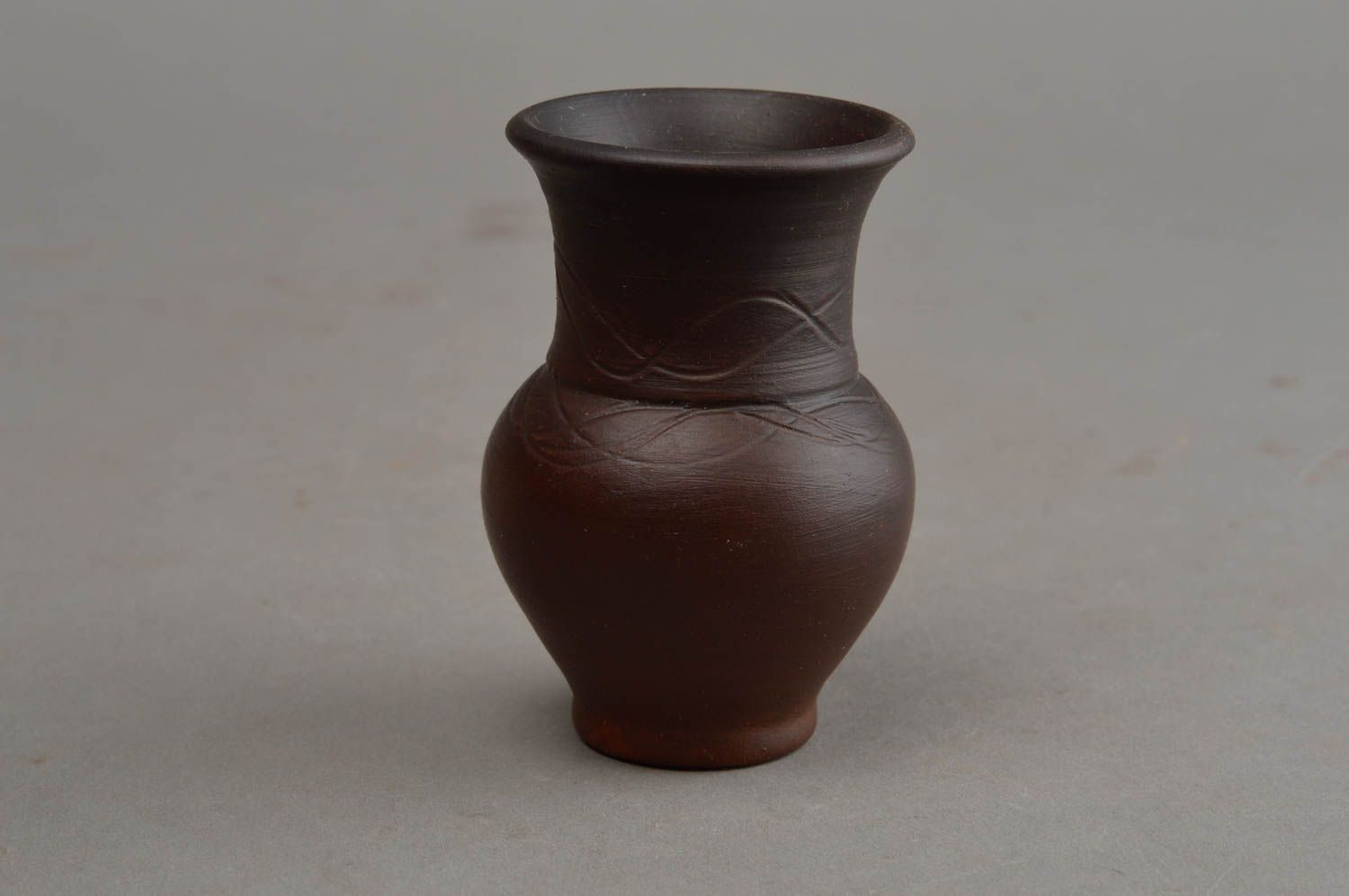 Handmade ceramic 3 inches brown small vase 0,17 lb photo 2