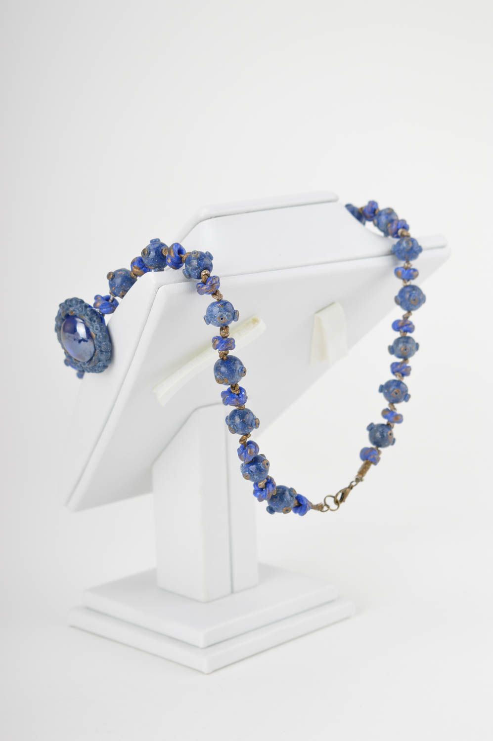 Collier Kette handgefertigt Polymer Clay Schmuck Frauen Halskette dunkelblau foto 3