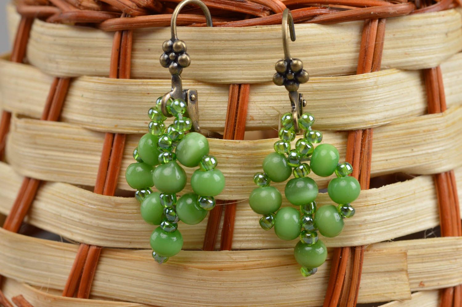 Earrings made of natural stones with beads handmade jewelry evening accessory photo 1
