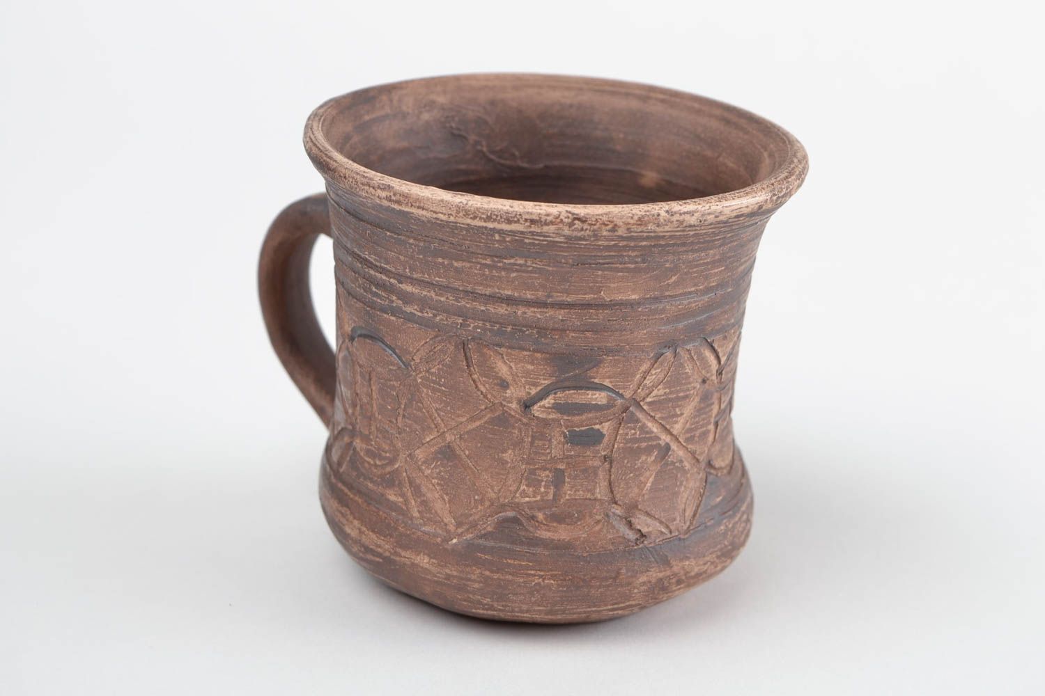 8 oz dark brown ceramic cup with handle and rustic pattern photo 5