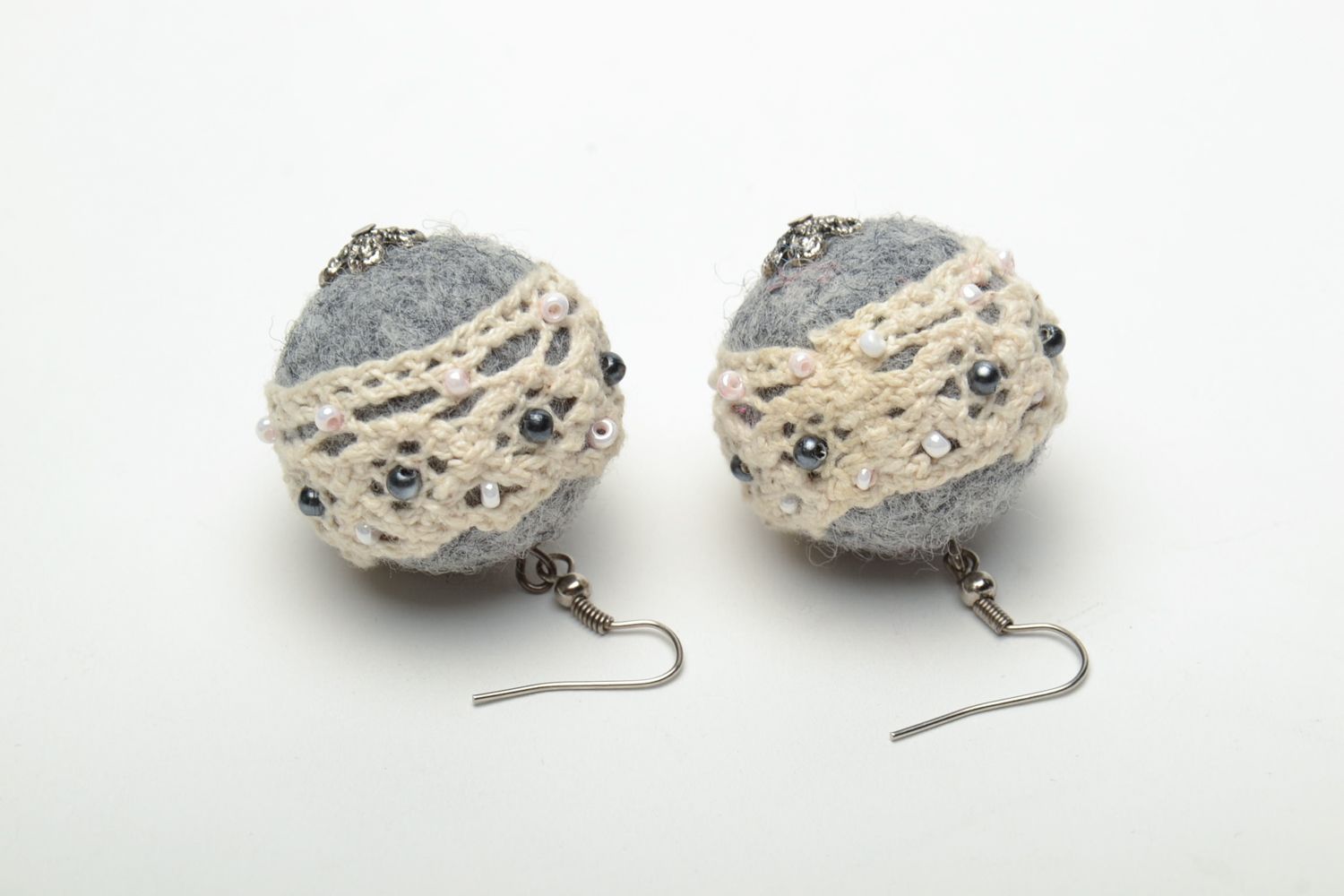 Wool felted earrings Lacy Sphere photo 5