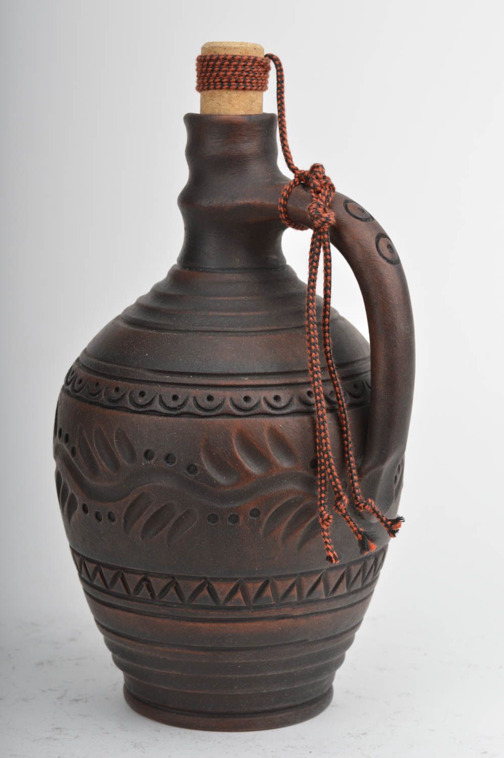 Handmade Flasche aus Keramik in Dunkelbraun für Aufbewahrung vom Alkohol 350 ml foto 2