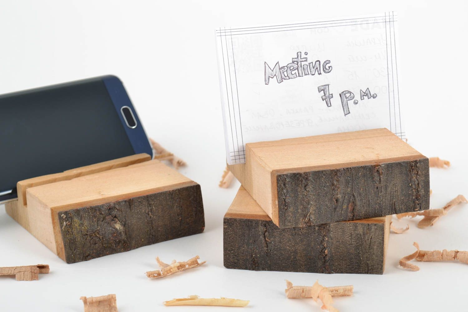 Holz Ständer für Handy Set 3 Stück Designer Halter für Smartphones handmade foto 1