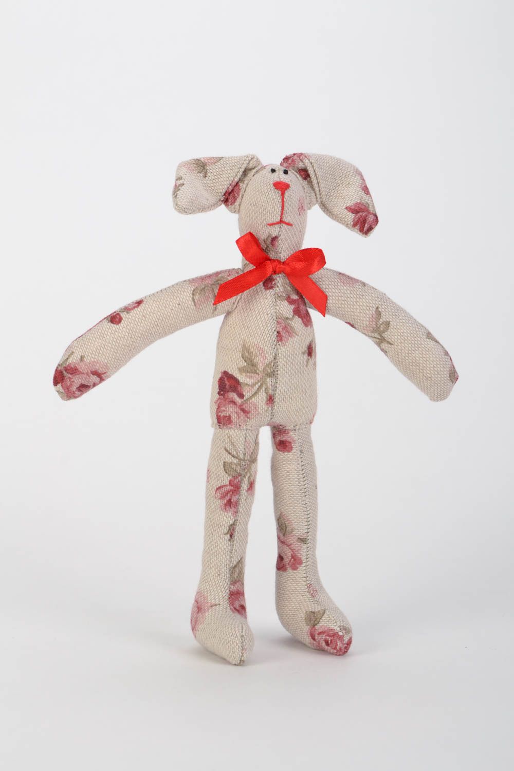 Мягкая игрушка зайка из ткани с бантиком ручной работы для интерьера и детей фото 3