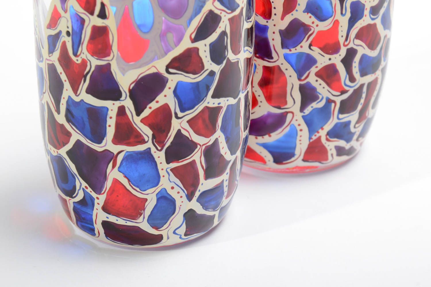 Стеклянные стаканы с росписью витражными красками 2 шт объемом 400 мл красивые фото 4