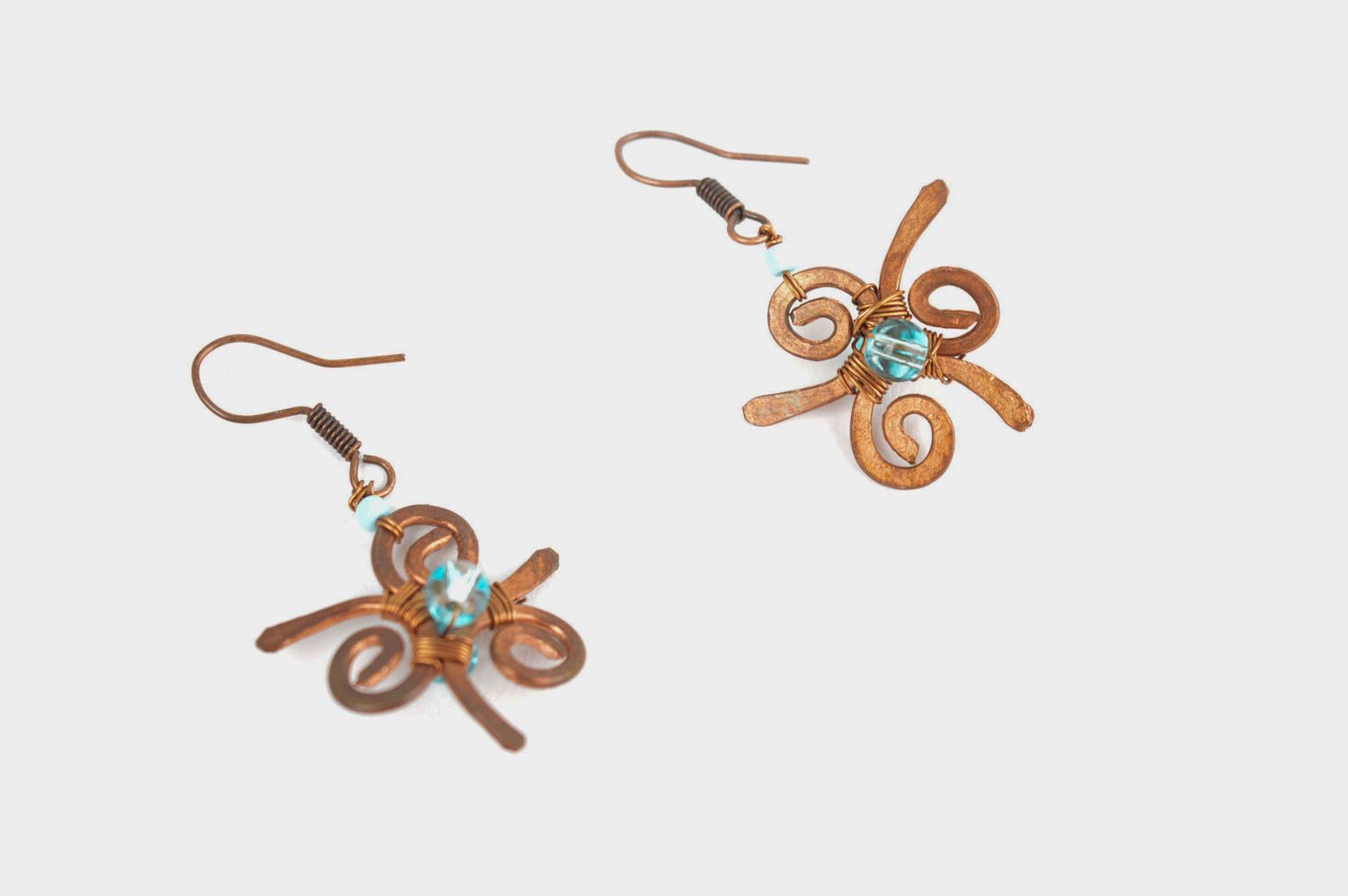 Handmade jewelry pretty earrings with beads wire wrap copper earrings girl gift photo 4