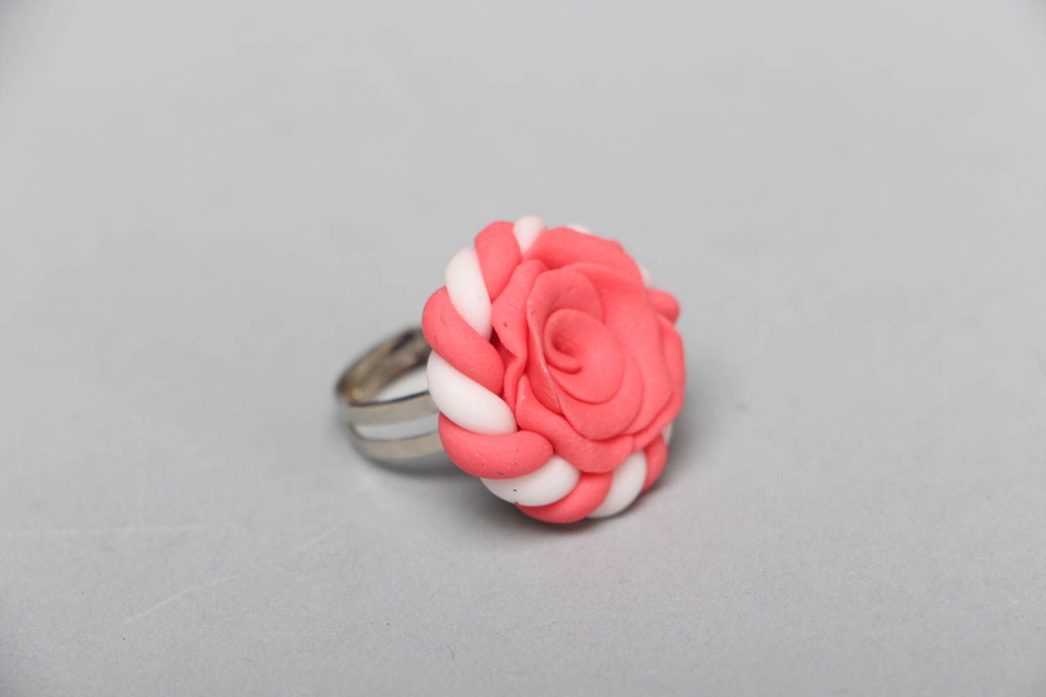 Charming polymer clay ring in the shape of rose photo 1