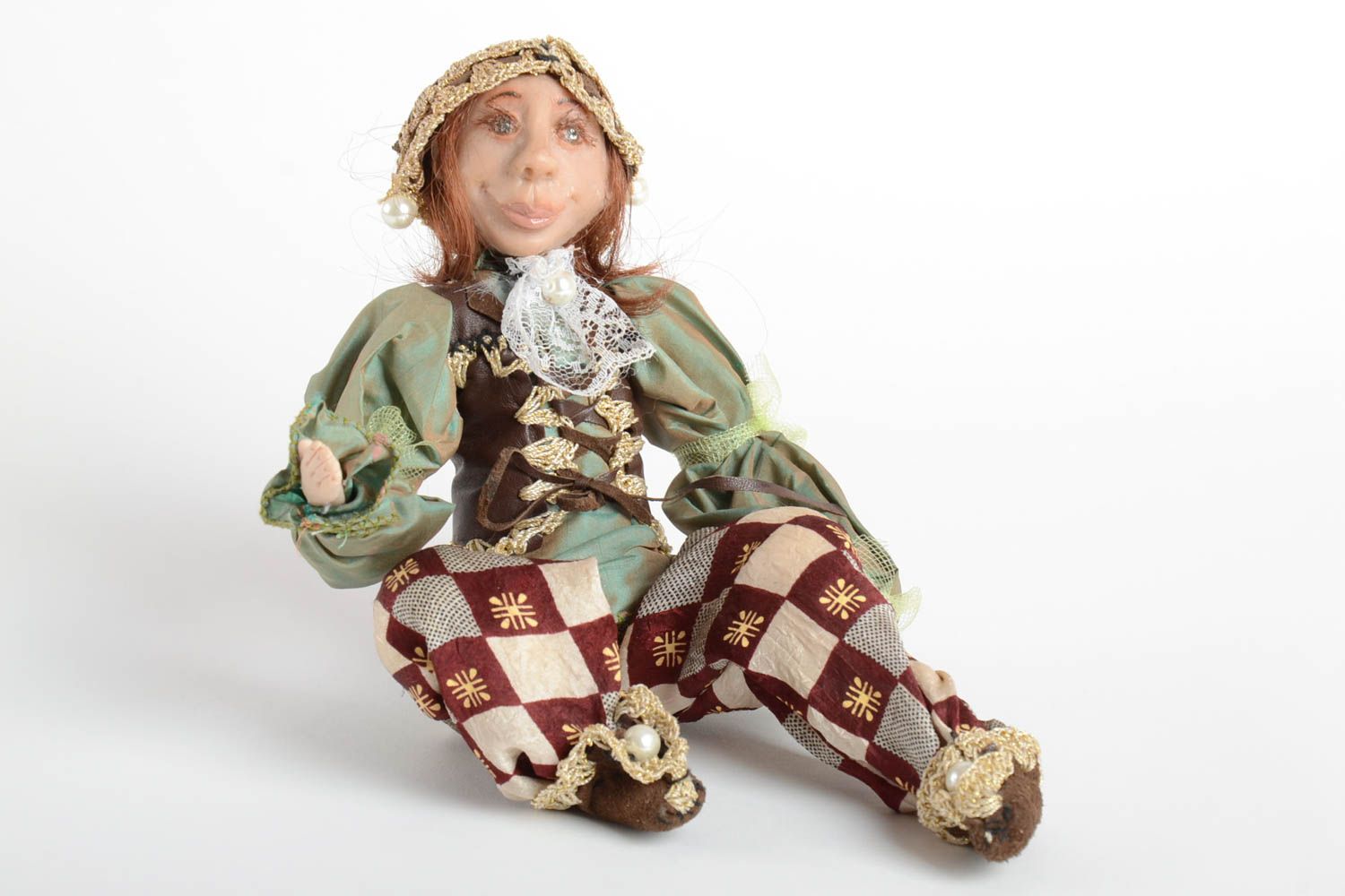 Авторская кукла лепная ручной работы из натуральной ткани оригинальная фото 2