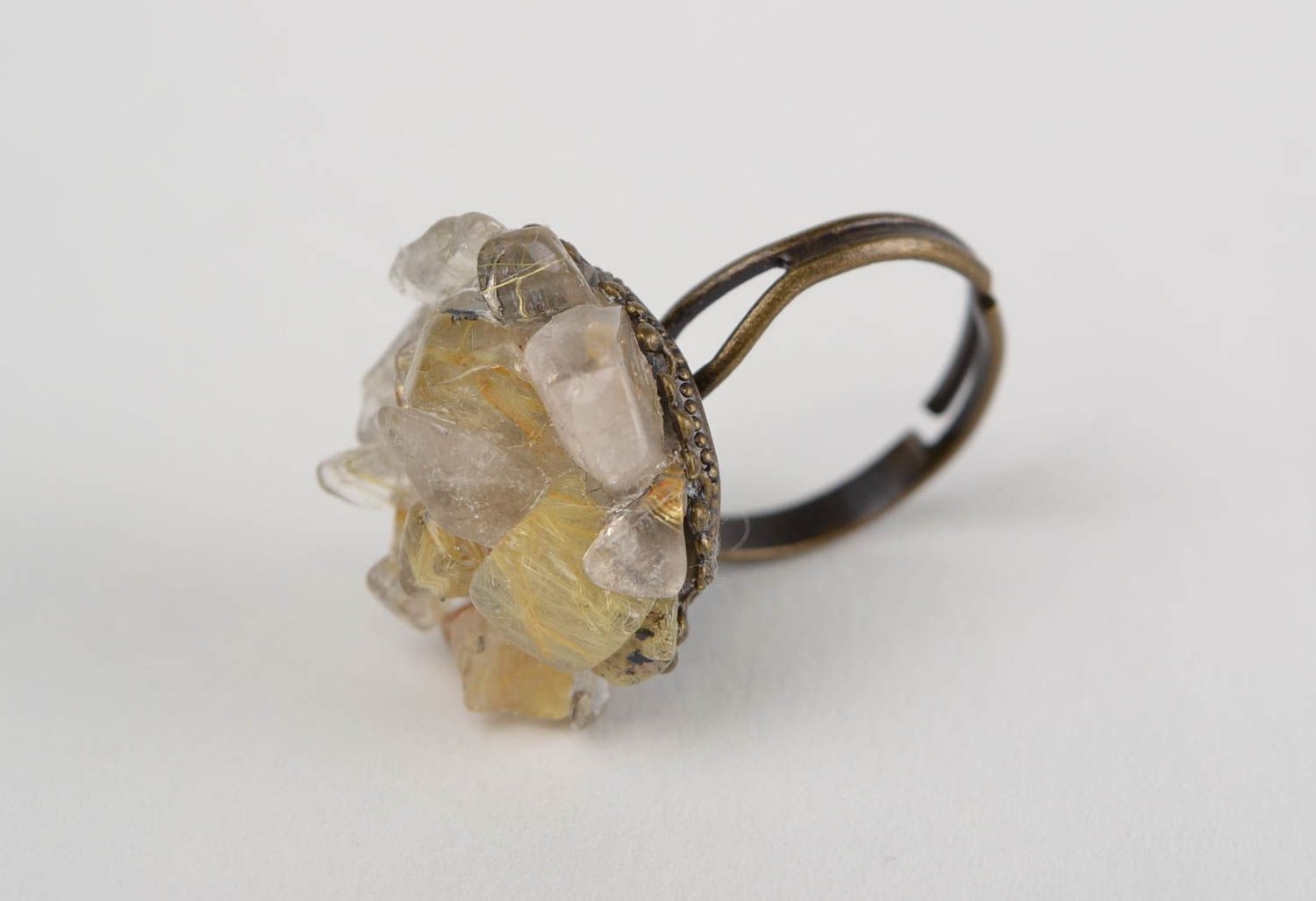 Кольцо с кварцем натуральным камнем хэнд мэйд перстень с регулируемым размером фото 4