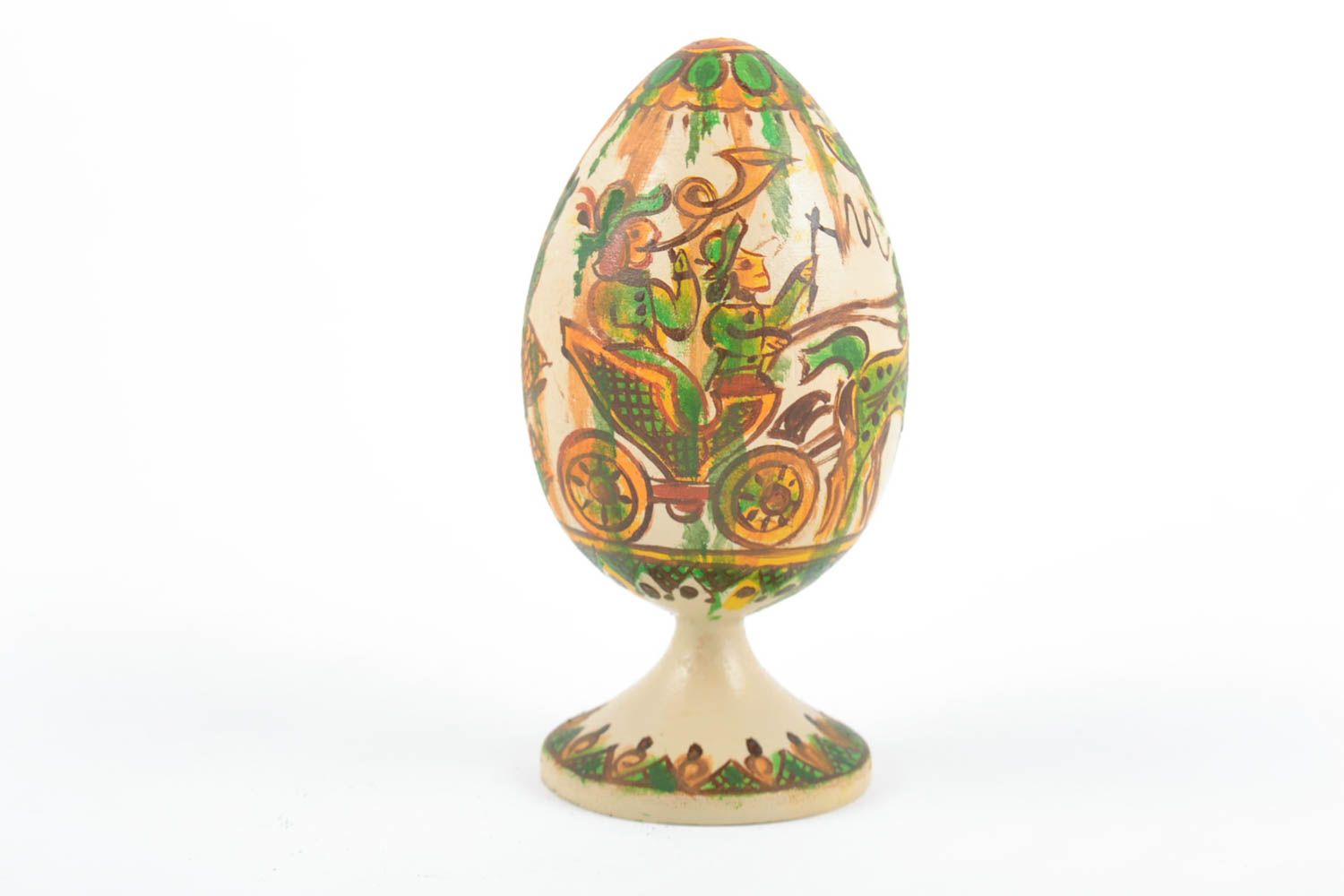 Wooden decorative egg painted with oils handmade designer Easter interior ideas photo 1
