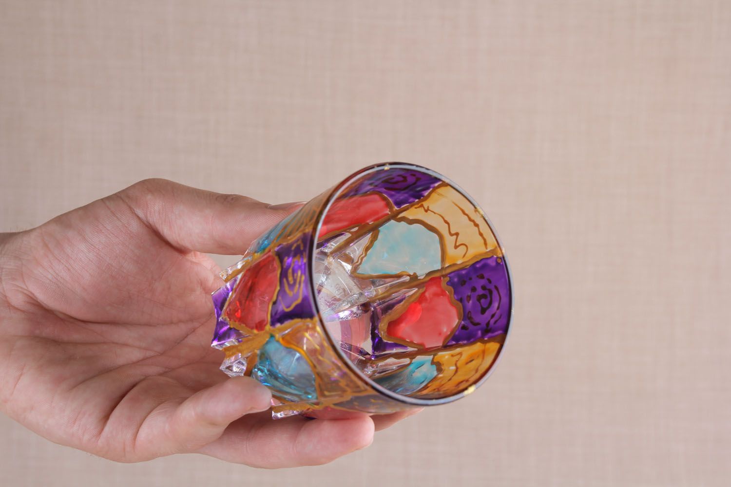 Homemade glass with stained glass painting photo 5