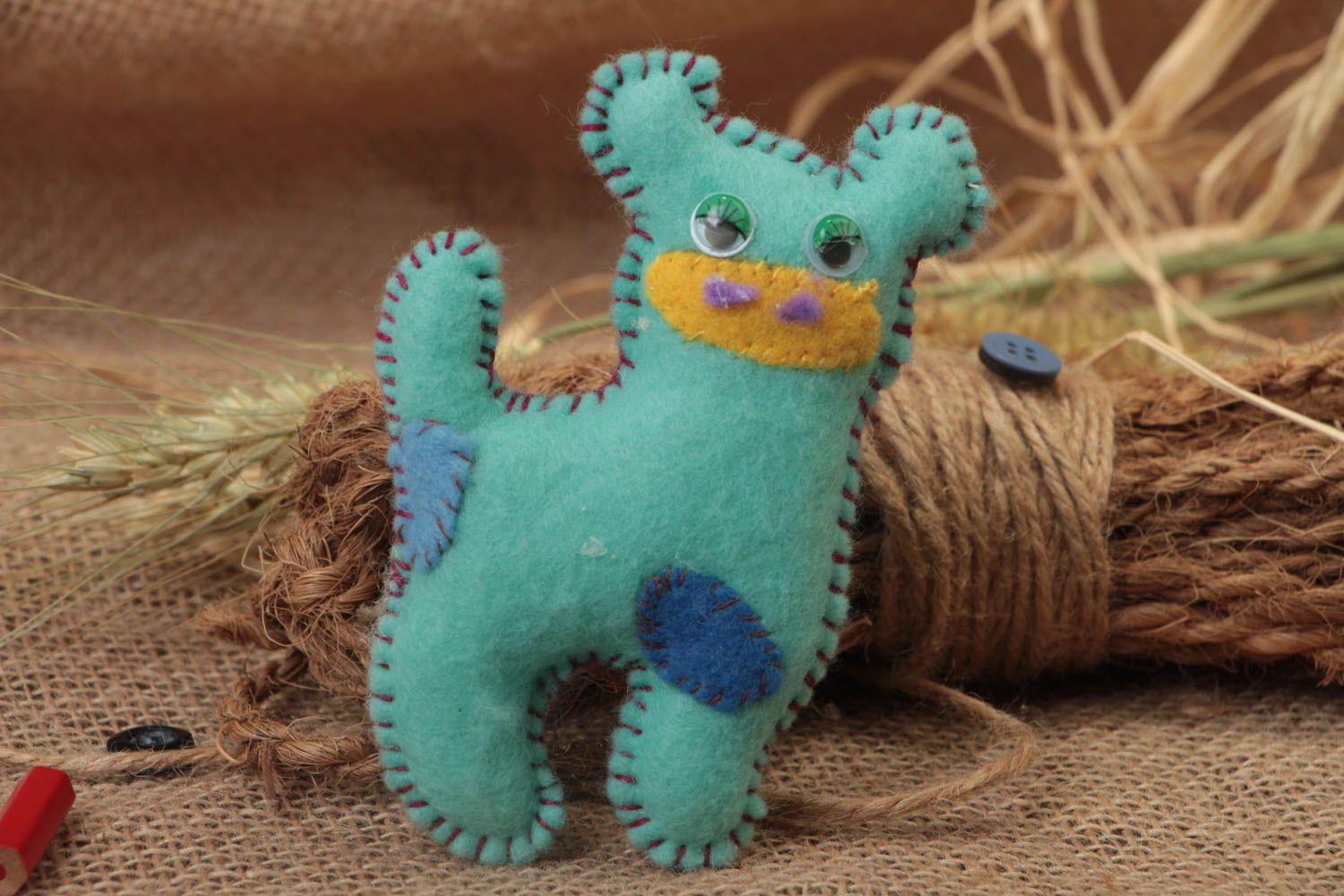 Handmade decorative soft toy dog little blue stuffed toy present for children photo 1