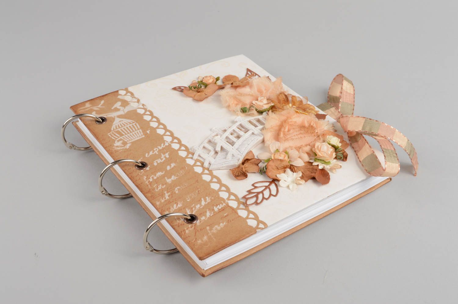 Handmade designer scrapbooking wedding well wishes book Romance white and brown photo 2