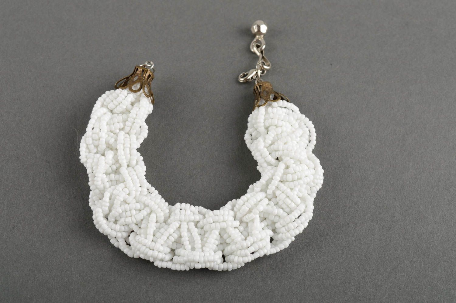 Large white handcrafted beaded adjustable bracelet for women photo 5